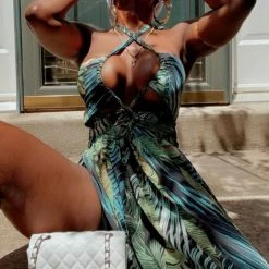 Jessica Bara Lovey Cut Out Maxi Dress Influencer Style