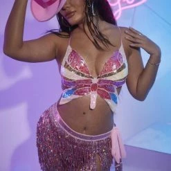 Jessica Bara Sharpay Butterfly Top And Fringe Skirt Two Piece Set