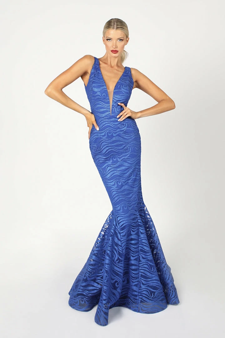Nicole Bakti V Neck Cut Out Bodycon Gown