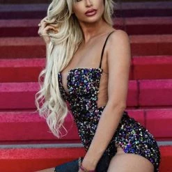 Jessica Bara Anya Sequin Cut Out Mini Dress Influencer Style