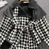 Reve Doll Essentials Jessica Bara Jaelyn Houndstooth Leather Belted Jacket