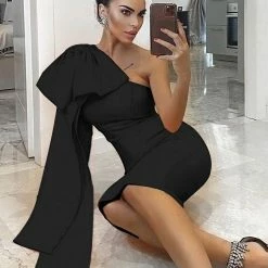 The Event Shop Jessica Bara Henrietta One Shoulder Bow Midi Dress