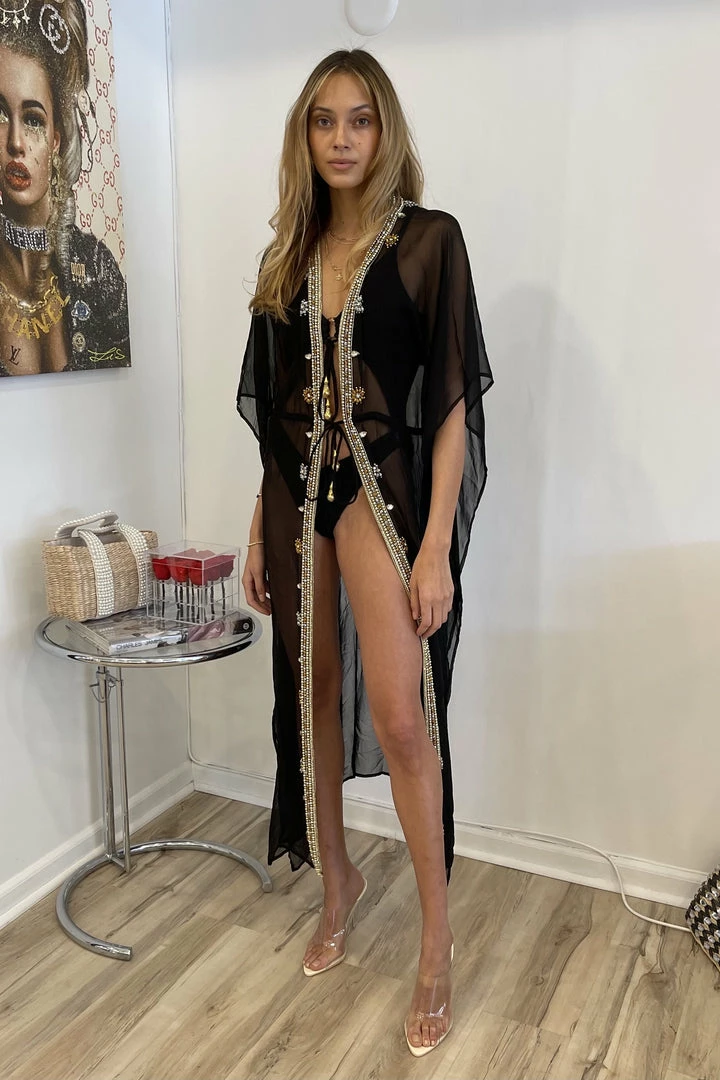 Summer Lovin' Kareena Virgin Islands Embellished Sheer Kaftan Dress