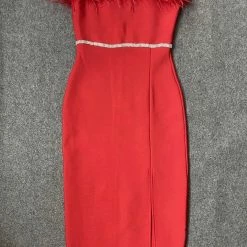 Jessica Bara Naomi Crystal Feather Bodycon Midi Dress The Event Shop