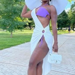 Jessica Bara Shivani One Shoulder Leg Slit Maxi Dress