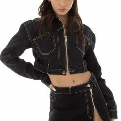 Jessica Bara Ryland Denim Zip Up Jacket And Skirt Two Piece Set Influencer Style