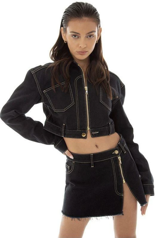 Jessica Bara Ryland Denim Zip Up Jacket And Skirt Two Piece Set Influencer Style