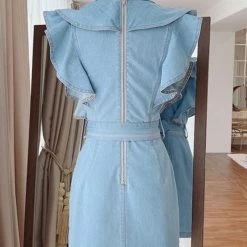 Jessica Bara Dallan Denim Ruffle Mini Dress Summer Lovin'