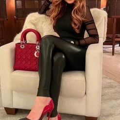 Jessica Bara Tessa Mesh Long Sleeve Bodysuit Influencer Style