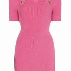 Jessica Bara Sonia Square Neck Gold Button Mini Dress