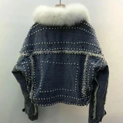 Jessica Bara Brigette Studded Fur Denim Jacket Reve Doll Essentials