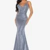 Terani Couture Terani Spaghetti Strap Metallic Fitted Prom Dress