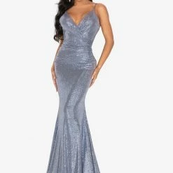 Terani Couture Terani Spaghetti Strap Metallic Fitted Prom Dress