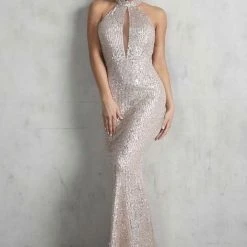 Nicole Bakti High Neck Glitter Backless Gown The Event Shop