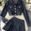 Jessica Bara Leighton Denim Jacket And Skirt Two Piece Set