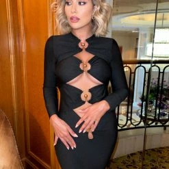 Jessica Bara Kazzie Long Sleeve Cut Out Midi Dress