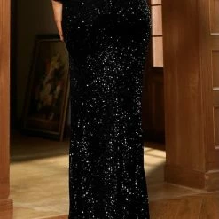 Jessica Bara Sullivan Sequin Leg Slit Maxi Skirt