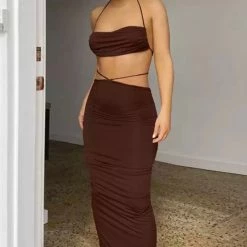 Jessica Bara Katarina Backless Ruched Top And Skirt Two Piece Set Summer Lovin'