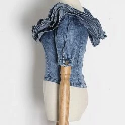 Jessica Bara Giulia Denim Ruffle Crop Top