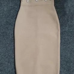 Jessica Bara Liza Strapless Crystal Beaded Midi Dress Influencer Style