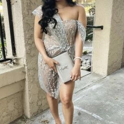 Influencer Style Jessica Bara Yasmin Glitter Sheer Bodycon Mini Dress