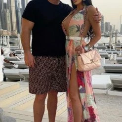 Influencer Style Jessica Bara Roseanna Halter Neck Split Leg Maxi Cover Up