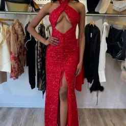 The Event Shop Jessica Bara Zuma Sequin Halter Cut Out Gown