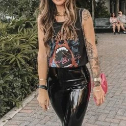 Influencer Style Commando Faux Patent Leather Leggings With Perfect Control