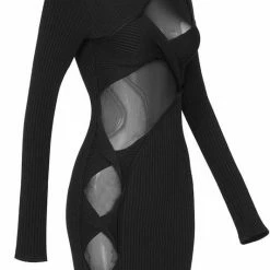 Dresses Jessica Bara Dominika Long Sleeve Cut Out Mesh Dress