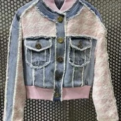 Jessica Bara Darlene Gold Button Pink Patchwork Denim Jacket
