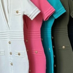 Jessica Bara Coco Short Sleeve Button Mini Dress