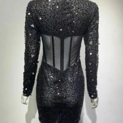 Jessica Bara Tahani Long Sleeve Sequin Beaded Mesh Dress Influencer Style
