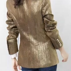Reve Doll Essentials Jessica Bara Donatella Metallic Gold Button Blazer