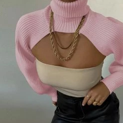 Jessica Bara Kingsley Turtleneck Knit Extreme Crop Top Influencer Style