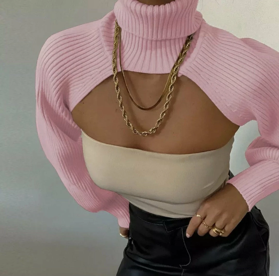Jessica Bara Kingsley Turtleneck Knit Extreme Crop Top Influencer Style