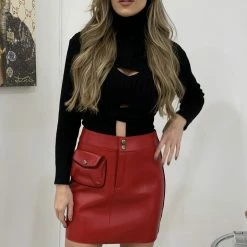 Jessica Bara Corinne Leather Zipper Pocket Mini Skirt