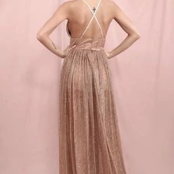 Jessica Bara Candance V Neck Glitter Maxi Dress