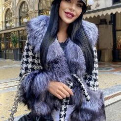 Jessica Bara Brody Houndstooth Fur Belted Jacket Influencer Style