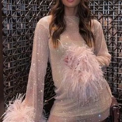 The Event Shop Jessica Bara Annaleigh Long Sleeve Feather Mesh Dress