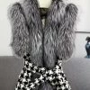 Reve Doll Essentials Jessica Bara Aurora Fur Belted Wool Houndstooth Vest