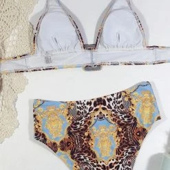 Jessica Bara Zahara Chain Print High Waisted Bikini Set Influencer Style