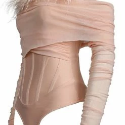 Birthday Suit Jessica Bara Camryn Off The Shoulder Feather Corset Bodysuit
