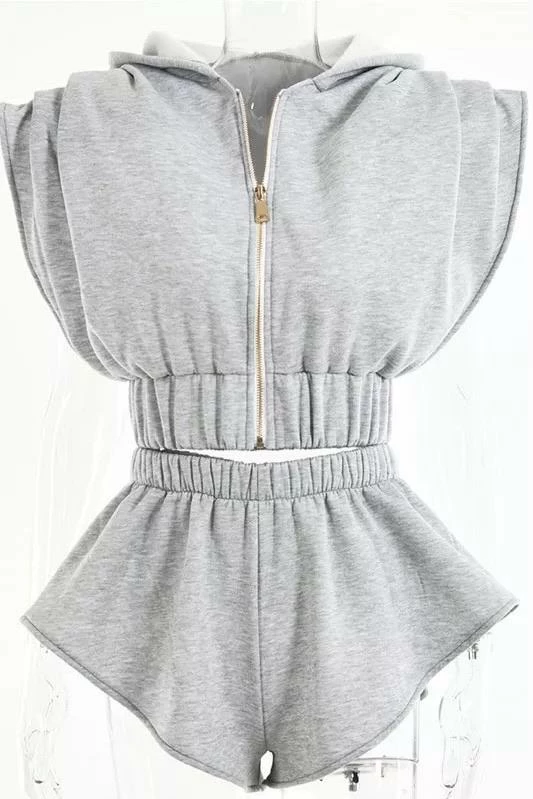 Jessica Bara Jennie Sleeveless Hoodie And Shorts Two Piece Set