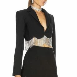 Influencer Style Jessica Bara Karter Fringe Blazer And Skirt Two Piece Set