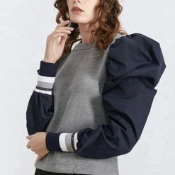 Jessica Bara Sharon Puff Shoulder Varsity Sweatshirt Top Tops