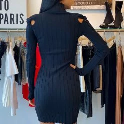 Jessica Bara Apollo Long Sleeve Ribbed Knit Mini Dress