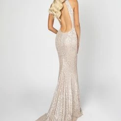 Nicole Bakti High Neck Glitter Backless Gown The Event Shop