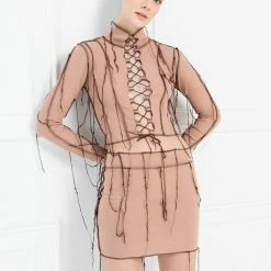 Jessica Bara Jaime Distressed Top & Mini Skirt Two Piece Set