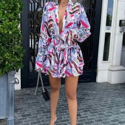 Influencer Style Jessica Bara Ranada Long Sleeve Ruffle Mini Dress