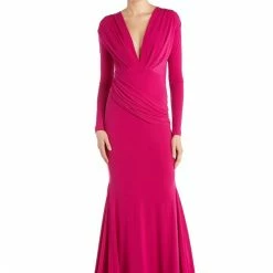 Jessica Bara Selene Long Sleeve V Neck Draped Gown The Event Shop